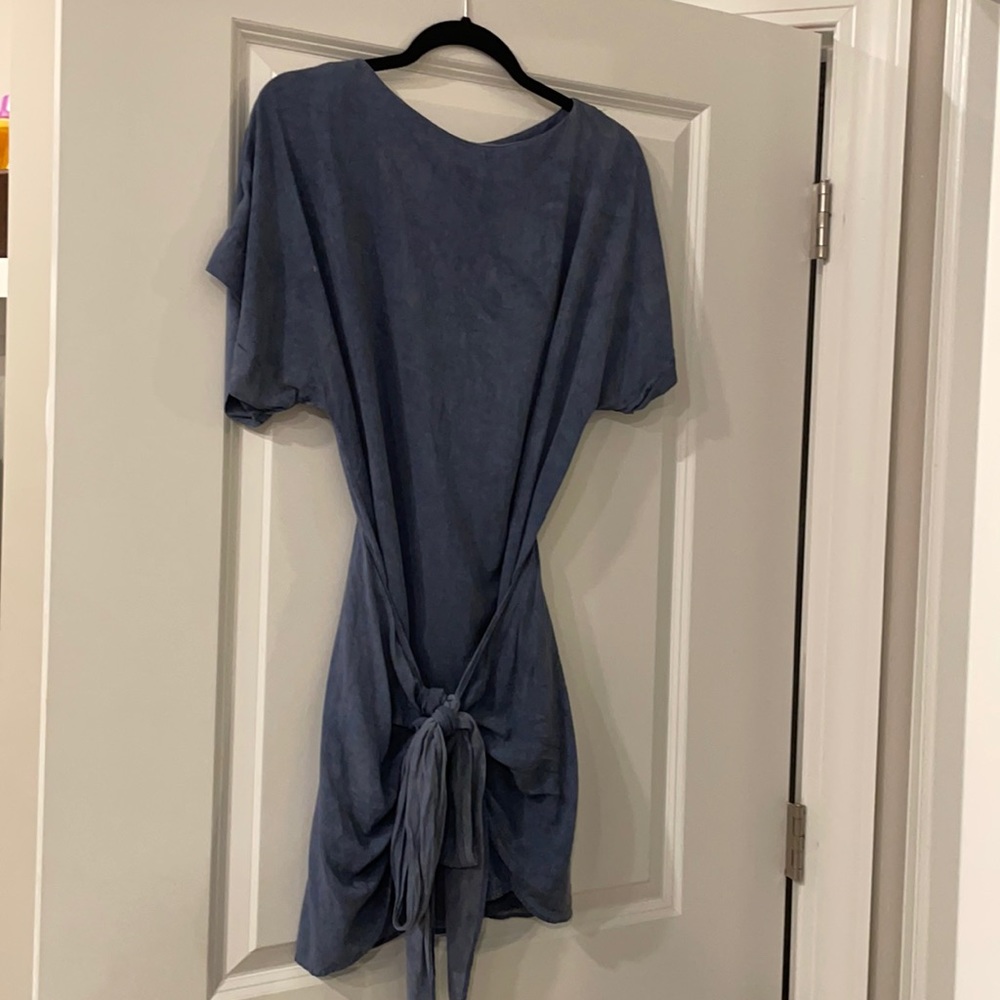 Olivaceous Blue Dress with Tie